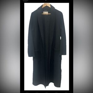 The Group Babaton Gray Long Merino Wool Coat Shawl Collar Open Front Large $248
